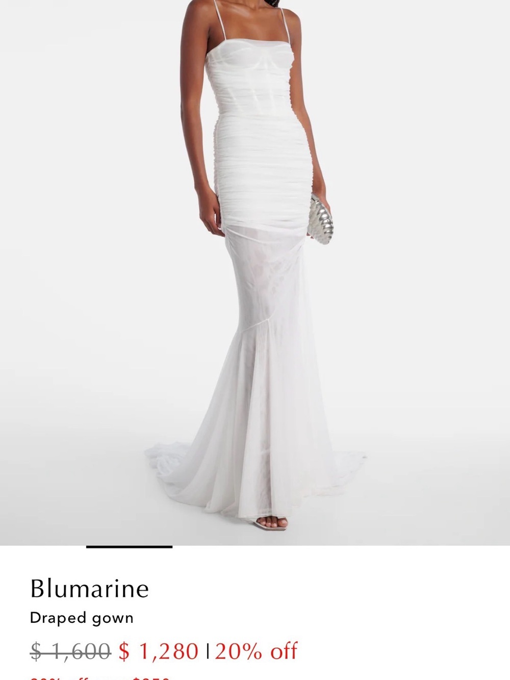 Blumarine White Ruched Mesh Mermaid Gown